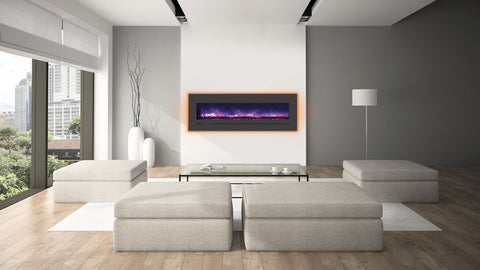 Sierra Flame 60" WM-FML-60-6623-STL Linear Electric Fireplace with Deep Charcoal Colored Steel Surround