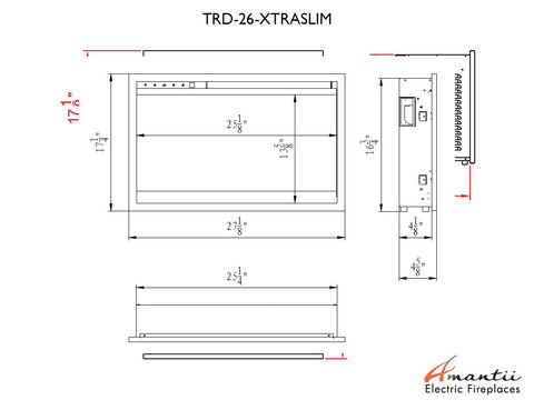 Amantii TRD-26-XS Traditional Xtraslim – 26” wide Electric Fireplace with a 3 Speed Motor, WiFi Capable and Programmable Remote
