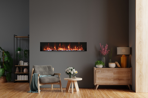 Amantii BI-50-XTRASLIM – 50″ Panirama Extra Slim Indoor or Outdoor Built-In only Electric Fireplace with black steel surround