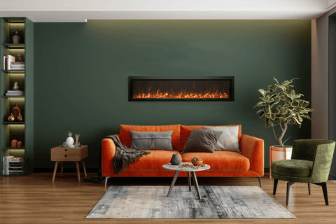Amantii BI-50-XTRASLIM – 50″ Panirama Extra Slim Indoor or Outdoor Built-In only Electric Fireplace with black steel surround