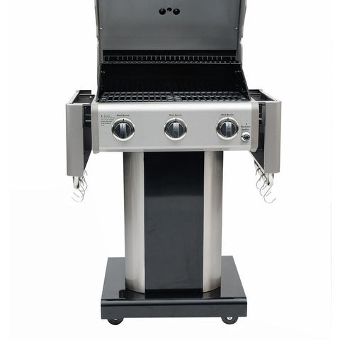 Kenmore - 3 Burner Pedestal Grill with Foldable Side Shelves - BLACK