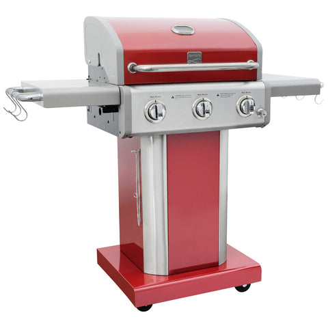 Kenmore - 3 Burner Pedestal Grill with Foldable Side Shelves - RED
