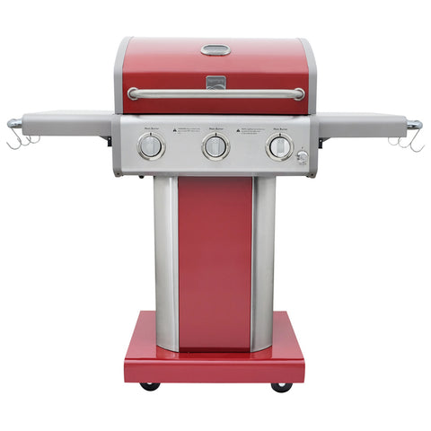 Kenmore - 3 Burner Pedestal Grill with Foldable Side Shelves - RED