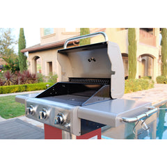 Kenmore - 3 Burner Pedestal Grill with Foldable Side Shelves - RED