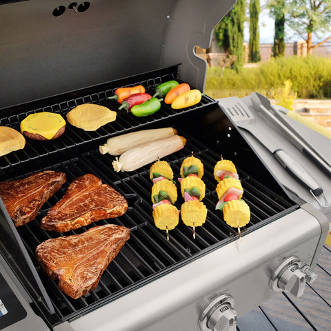 Kenmore - 3 Burner Pedestal Grill with Foldable Side Shelves - RED