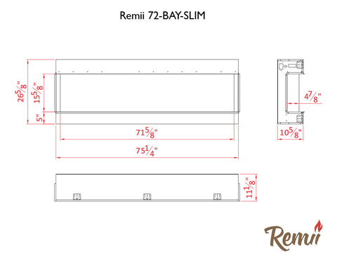 Remii 72-BAY-SLIM – 3 Sided Electric Fireplace